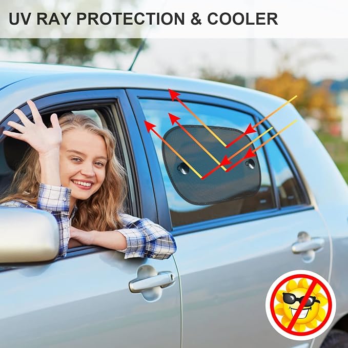 Car Window Shade, 2 Pack Car Sun Shade for Window Baby Suction Cups Sunshade for Side Window Sun and UV Block for Kids/Adults/Pets - 17.3''x14'' Universal Fits - Image 4