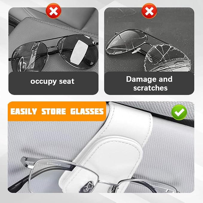 Sunglasses Holder for Car Visor, Microfiber Leather Magnetic Sun Visor Eyeglasses Hanger & Ticket Card Clip, Multi-Function Automotive Interior Glasses Mount, Universal Fit (White) - Image 5