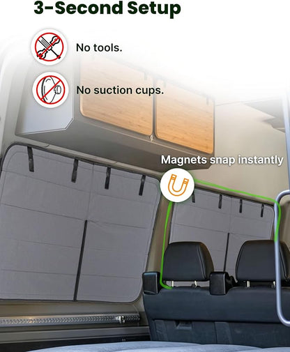 MELIPRON Driver Middle Window Cover Fit for Mercedes Sprinter 170"/170" ext | NCV3 & VS30 2007-2026, 2 Folding Ventilation Panels, Magnetic Insulated Blackout Privacy Shade for Campers & Van Lifers, Gray - Image 6