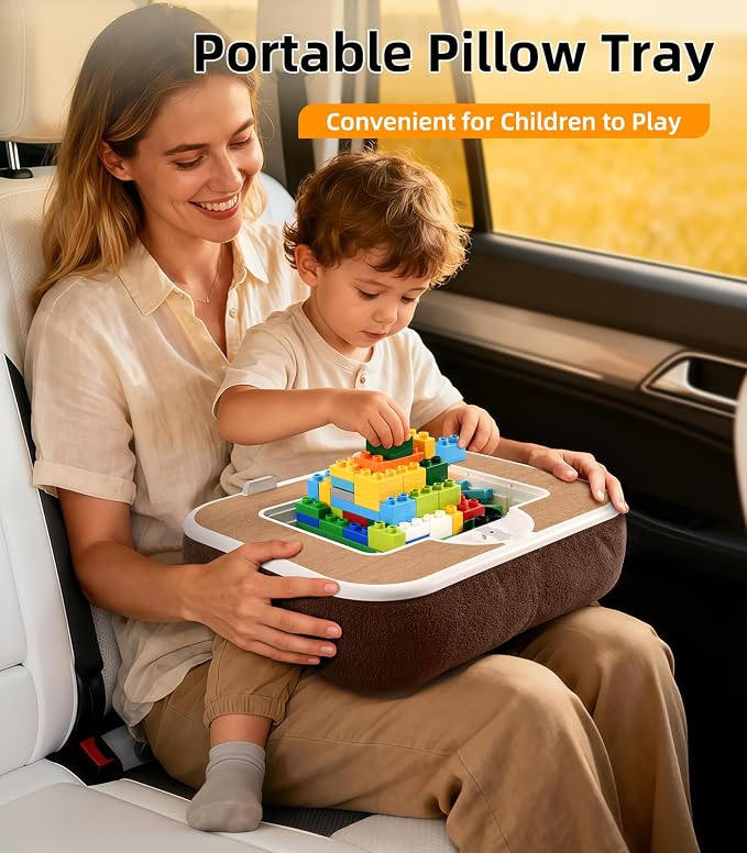 Car Seat Tray Pillow Stand, Laptop Lap Desk with Mouse Pad, Portable Food Tray with Tablet/Kindle Mount Holder, Front/Rear Seat Table for Office/Eating/Reading, Travel Essentials Accessories - Image 4