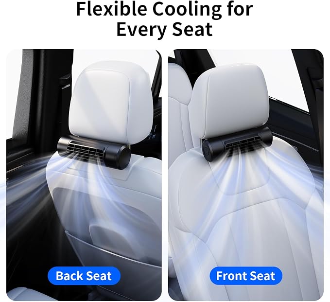 Socool 10000mAh Portable Car Fan Rechargeable Battery Powered, 4-Speed Car Seat Fans for Baby Kids Backseat Cooling, Mini Rear Headrest Neck Fan 70° Tilt Adjustment for RV Truck Van Travel - Image 6