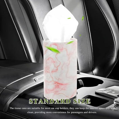 4 PCS Car Tissue Holder, Refillable Auto Cup Holder Round Napkin Container with Facial Tissues, Portable Tissue Box Paper Towel Cylinder for Most Vehicles, Car Accessories (Marble Pink) - Image 4