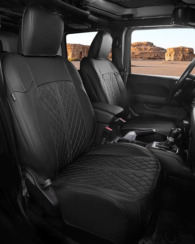RIDEPOSH for Jeep Wrangler Leather Custom Car Seat Covers Full Set 4 Door | 2013-2017 JK, Luxury Accessories, Waterproof Protectors, 40/60 Spilt, Full Wrap, Durable, Back Organizer, Anti-slip, 5 Seats by RIDEPOSH