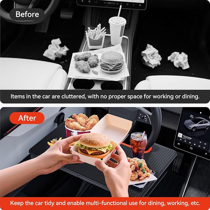 YONZEE 2-in-1 Car Steering Wheel Desk Tray & Car Seat Gap Filler Organizer – Foldable Carbon Fiber Look Table for Laptop, Eating, Writing – for Standard Round Steering Wheels - Image 7