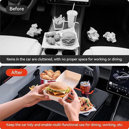 YONZEE 2-in-1 Car Steering Wheel Desk Tray & Car Seat Gap Filler Organizer – Foldable Carbon Fiber Look Table for Laptop, Eating, Writing – for Standard Round Steering Wheels - Image 7