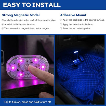 2 PCS Car LED Lights Interior Wireless, Sticky Vehicle Interior Ambient Light with 6 LED Lamp Beads, Portable Reading Light USB Rechargeable Decorative Lamp for Cars (Colorful) - Image 4