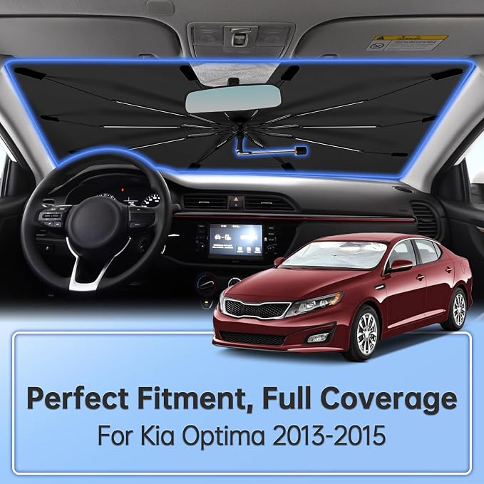 Windshield Sun Shade Umbrella for Kia Optima 2013-2015 Front Window | Foldable Car Sunshade(No Gaps), Highly Reflective Front Window Sun Shield Visor for UV Protection, Keep Car Cool - Image 2