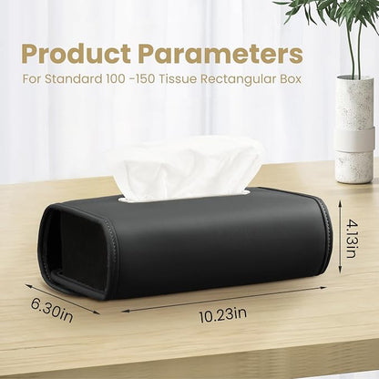WHHMK Large Car Tissue Holder Refill Easily Clamshell Opening, Black 2PC | Tissue Box Cover Keep Car Tidy, Premium PU Leather Backseat Napkin Rectangle Organizer in Auto, Fits 100-150 Count Tissues - Image 2
