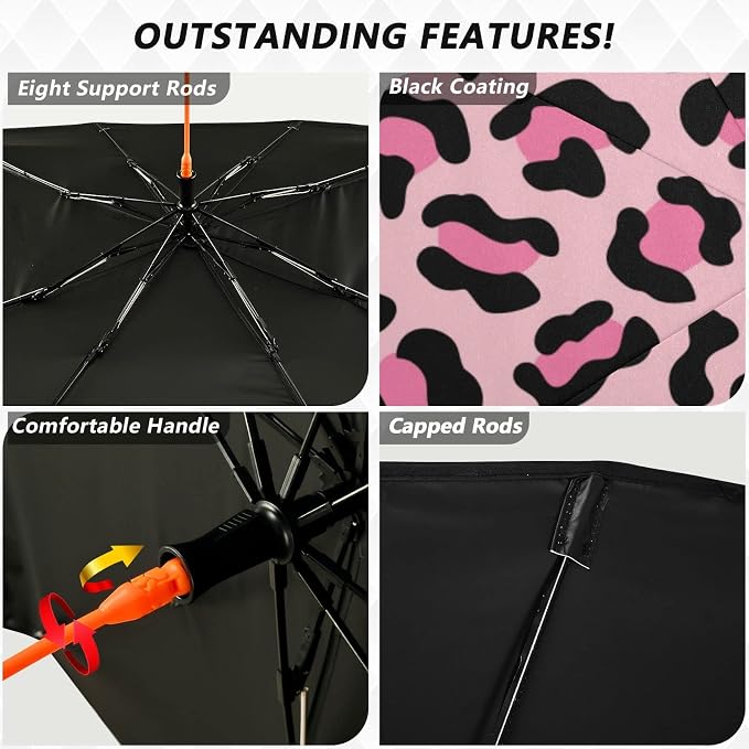 Leopard Print Windshield Sun Shade Umbrella Pink Animal Skin Foldable Car Front Window Sunshade Blocks UV Rays Heat Keep Vehicle Cool (55" x 27.5") - Image 2