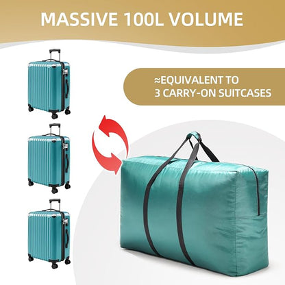 Extra Large travel duffel bag with Strong Handles, 100L Waterproof duffel bag, Durable Zippers, Extra Large Storage Totes for Camping, Space Saving and Moving Supplies, Green - Image 7