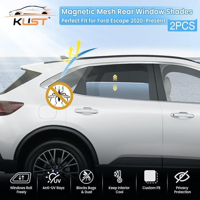 KUST Car Window Shades for 2020-2025 2026 Ford Escape Accessories, Breathable Mesh Magnetic Window Covers, Rear Back Side Window Sun Shades UV Block Privacy Protection for Baby Camping Napping 2PCS - Image 2