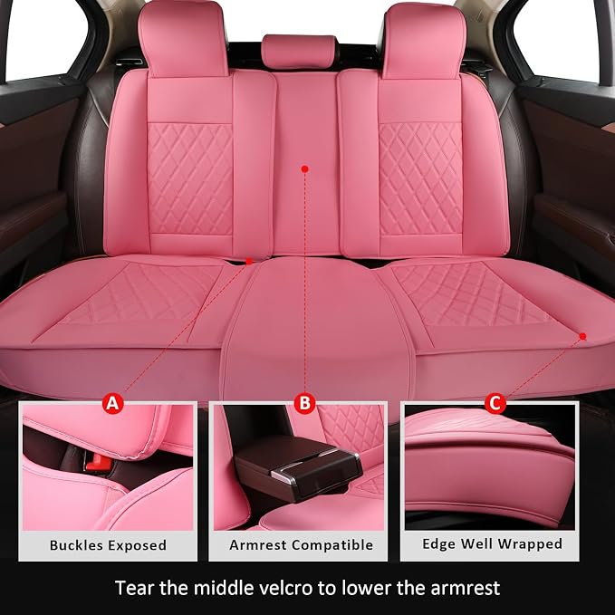 Car Seat Covers Full Set,Waterproof Automotive Seat Cover Universal | Seat Covers Pink,Leather Car Seat Cover, Universal Seat Protector For Most SUV Sedan Truck For Families,Pets,Commuter - Image 4