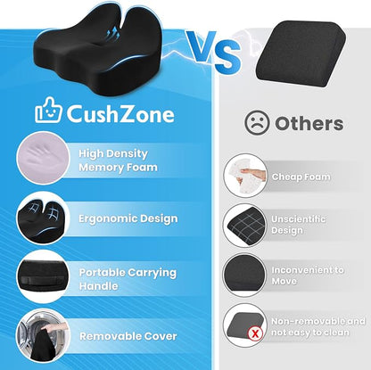 CushZone Ergonomic Seat Cushion, Sciatica Support for Office Chair, Black | Large Size for Sciatica & Hip & Tailbone Pain Relief, Memory Foam Office Chair Cushion for Car, Long Trip, Desk Chair, Lab - Image 6