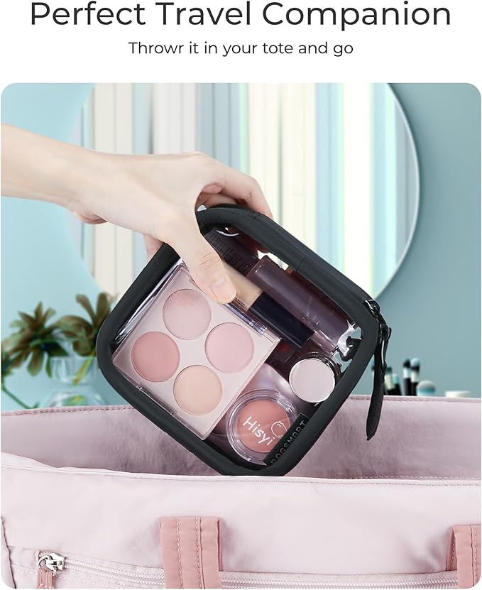 BAGSMART Mini Clear Makeup Bag for Women Portable Travel Toiletry Bag, Cute Small Water-ResistantCosmetic Bag TSA Approved Clear Makeup Case Pouch with Zipper for Car Essentials(Black) - Image 5