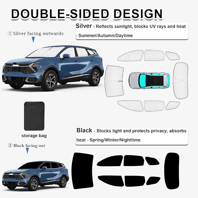 KMF 8pcs Thicken Sun Shades for KIA Sportage 2023-2025 2026 Accessories, Custom Fit Full Car Window Covers for Windshield Side Rear, UV Block and Blackout Privacy for Camping Outdoor - Image 4