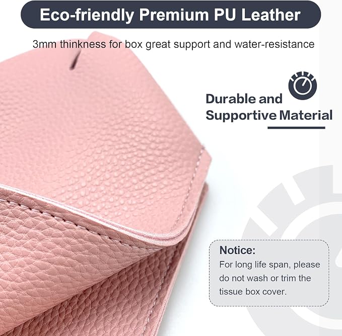 Tissue Box Cover 5X5X5'' PU Leather Tissue Holder Square Tissue Cube Box Organizer for Bathroom Vanity Countertop, Car, Night Stands, Office, Home, Kitchen (1Pack, Pretty Pink) - Image 6