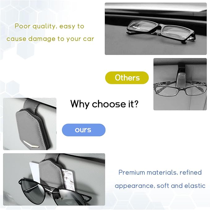 Dickno Sunglasses Holder for Car Sun Visor, Magnetic Leather Glasses Hanger Mounted with Ticket Card Clip, Universal Vehicle Interior Accessories for Different Size Eyeglasses (Gray) - Image 5