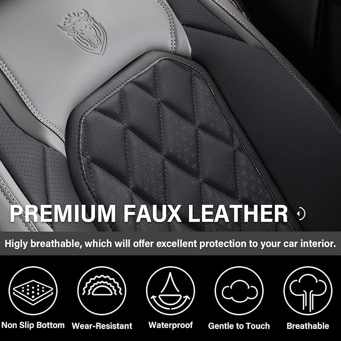 Coverado Car Seat Covers Front Seats, Waterproof Seat Covers, Faux Leather Car Seat Covers 2 Pack, Universal Car Seat Protector Front Seat Cover Fit for Most Cars Trucks SUV- Gray&Black - Image 4