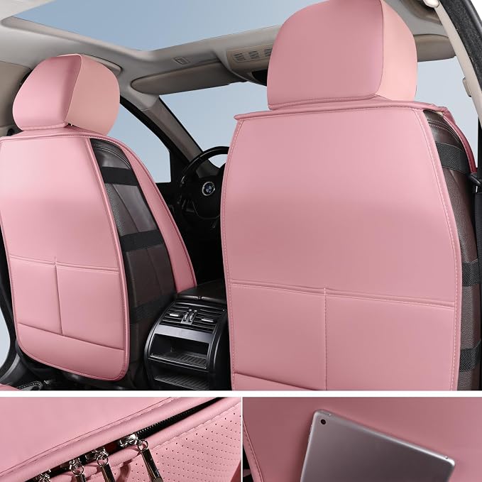 HChengkikz Car Seat Cover, Faux Leather, Waterproof (Pink) | Easy Maintenance, Airbag Compatible, Universal Fit For Most SUVs Trucks Pick-ups Sedans - Image 3