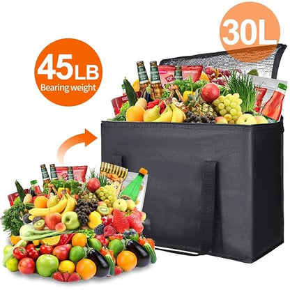 Bodaon 3-Pack Insulated Reusable Grocery Shopping Bag, X-Large Frozen Food Cold, Cooler Bags with Secure Top, Insulated Food/Pizza Delivery Bag, Black - Image 4