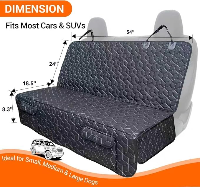 Meginc Dog Car Seat Cover-Waterproof Bench Back Seat Protector for SUV&Cars | Heavy-Duty Oxford Rear Seat Cover for Pet Hair, Spills, Velcro Openings, Non-slip, Scratch-Resistant, Machine Washable - Image 3
