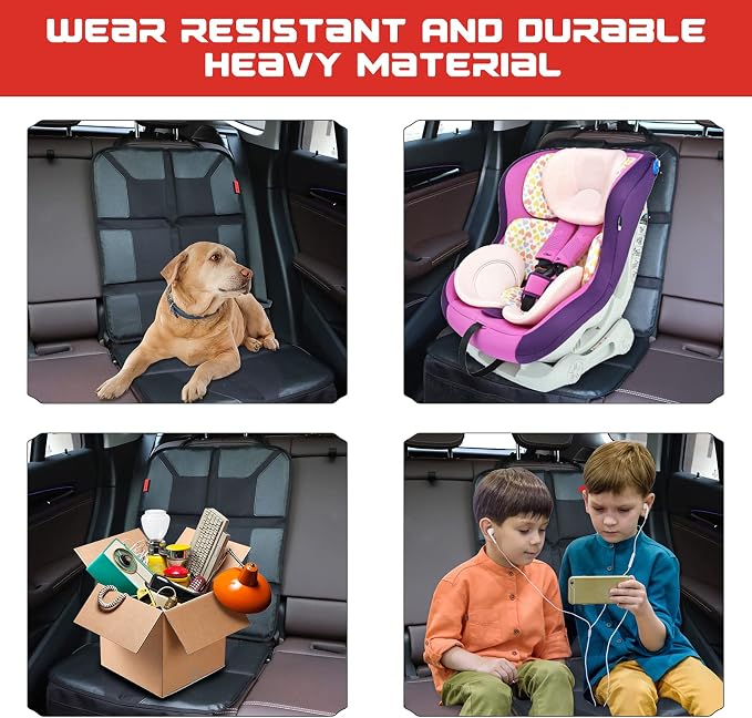 Kaiphy Car Seat Protector with Thick Padding + XL Large Car Seat Cover for Child Car seat, Eco Friendly Waterproof & Durable Fabric + 2 Storage Pockets Protect Fabric or Leather Seats 2Pack (Brown) - Image 8