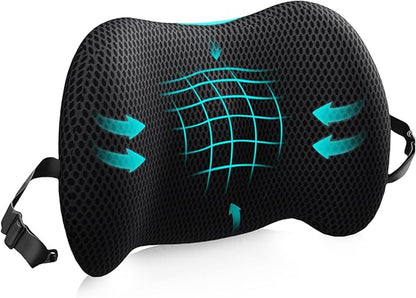 Lumbar Support Pillow for Office Chair, Memory Foam Car Back Cushion | Lumbar Pillow Lower Back with 4d Mesh Cover Adjustable Straps, Ergonomic Chair Back Pillow for Office, Car, Gaming Chairs by BYMECOST