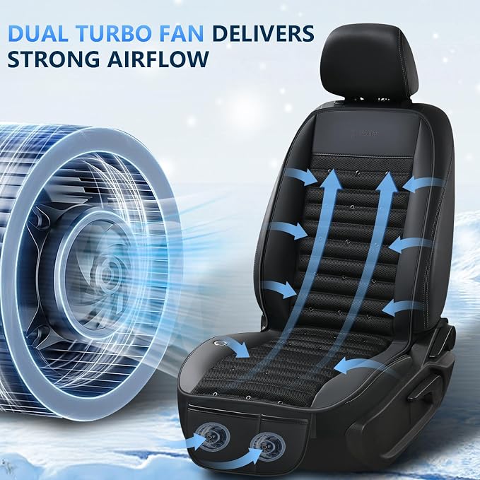 Cooling Car Seat Cover Ventilated Seat Cushion with 2 Powerful Turbo Fans 3-Speed Adjustable 12V-24V Cooling Car Seat Pad for Summer Driving Universal Fit for Car SUV Truck Van - Image 2