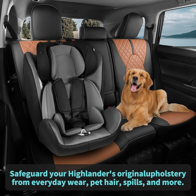 Custom Seat Covers for Toyota Highlander 2020-2024 8 Seats | black brown, faux leather, 2nd row 40/60 split bench, waterproof, breathable, airbag compatible, stain resistant - Image 3