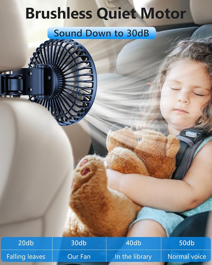 Dual Head Car Cooling Fans for Back Seat for Kids, Usb 5V/ 12V /24V Car Backseat Headrest Fan for Baby Rear Facing, Car Seat Cooler That Blow Cold Air for Vehicles Sedan Suv Rv Truck Without Ac - Image 8