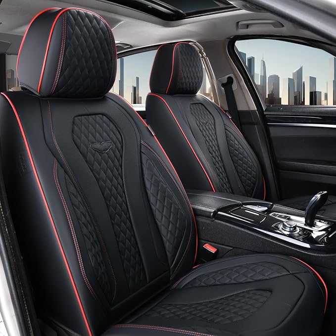 Coverado Car Seat Covers Full Set, Black Seat Covers, Waterproof Car Seat Cover, Car Seat Cushion, Car Seat Covers Front Seats Back Seat Covers, Car Seat Protector Universal Fit Most Cars Red Line - Image 2