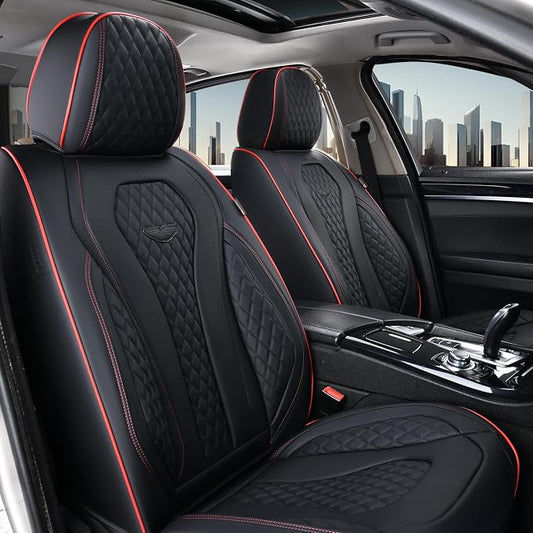 Coverado Car Seat Covers Full Set, Black Seat Covers, Waterproof Car Seat Cover, Car Seat Cushion, Car Seat Covers Front Seats Back Seat Covers, Car Seat Protector Universal Fit Most Cars Red Line - Image 2