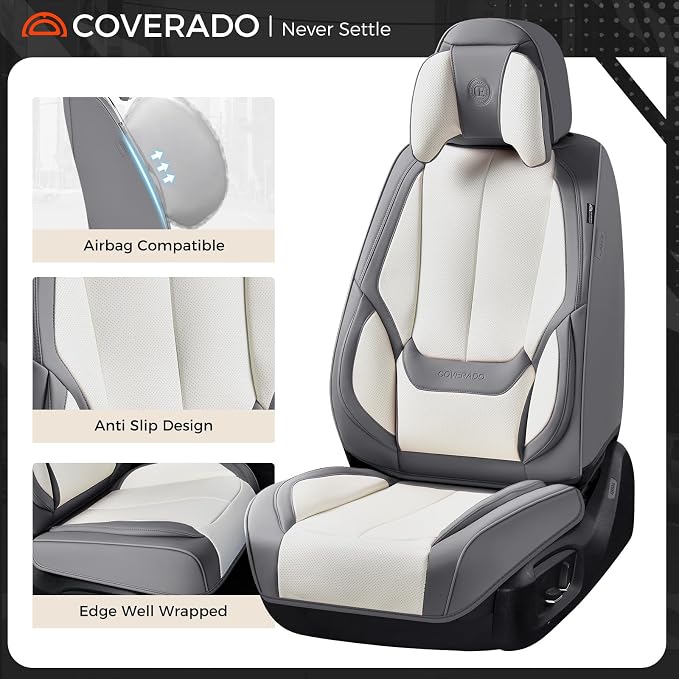 Coverado Car Seat Covers, Seat Covers for Cars, Waterproof Leather Auto Seat Protectors, Leather Car Seat Cushion, Car Interiors Accessories Universal Fit for Most Cars - Image 5
