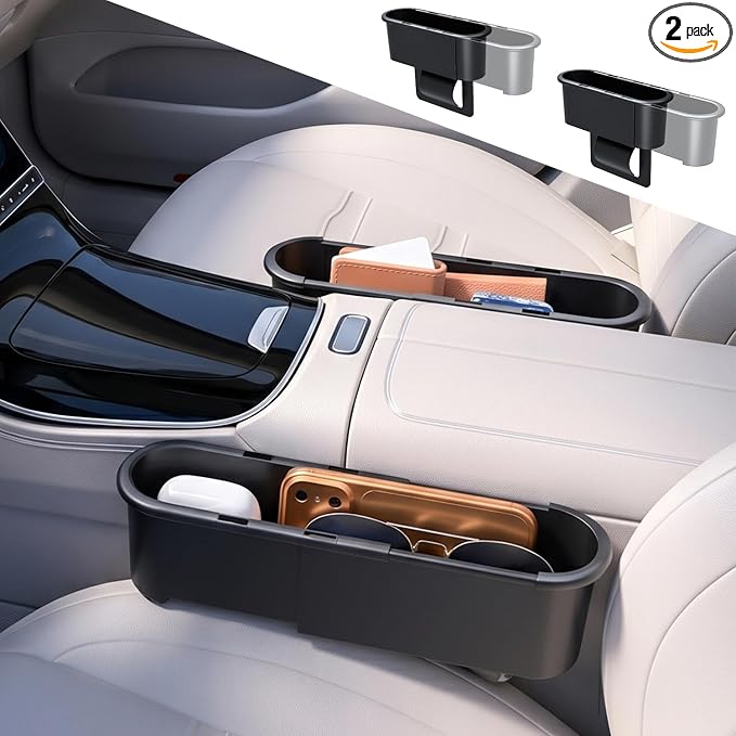 Car Seat Gap Filler Organizer 2 Pack, Adjustable Seat Side Storage Box | Easy‑Install Car Console Side Pocket, Car Interior Accessories for Phone Keys Sunglasses, Gentle on Leather Seats by EverywhereWeGo