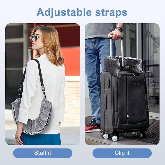 Stuffable Travel Pillow for Extra Luggage, Velvet Travel Neck Pillow Storage Bag with Adjustable Neck Size, Fits About 6 T-Shirts Travel Essentials Multifunctional Sleeping Rest Cushion - Image 4