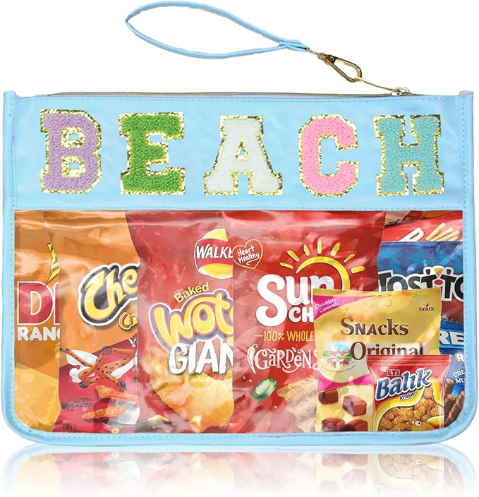 Siwara Snack Bags Clear Pouch Travel Makeup Bag Chenille Letter Bags for Zipper Pouch Clear Cosmetic Bag Clearly Tote Bag Makeup Travel Bags for Women by Siwara