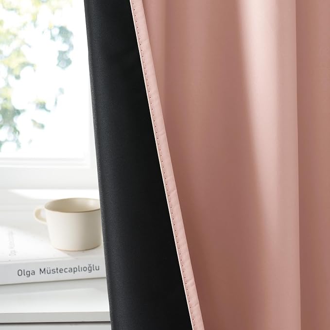 RYB HOME Bedroom Blackout Curtains 80 inches Long, 100% Blackout | Thermal Insulated, Noise Reducing, Curtains for Living Room Nursury, For Sleep, W34 x L80, Biscotti Beige - Image 3