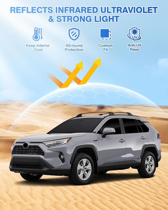 Canvcle Window Shades for 2019-2025 Toyota RAV4 Accessories Sun Shade Windshield Sunshade Side Rear Window Covers Sun Visor Shield Privacy Protection for Camping Keep Car Cool Black 8PCS - Image 2