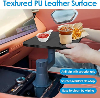 Car Tray& Car Desk for Laptop,Dual 360° Rotating,Anti Slip Leather Surface, Food Tray, Cup Holder Table Compatible with Tesla Model Y/3/S, Ford F150/Explorer/Maverick/Home Theater Seating (Black) - Image 4