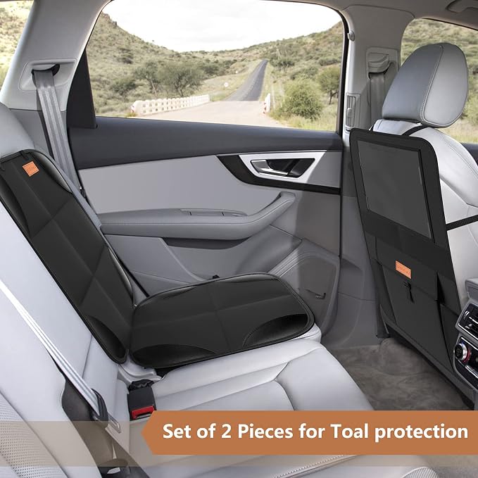 SMART ELF Backing Backseat Car Organizer Kick Mat with Storage Pockets | Waterproof 600D Baby Car Seat Protector for Leather and Fabric, Universal Size Baby/Pets for Child Car Seat - Thick Padding - Image 2