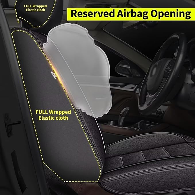IKABEVEM Car Seat Covers Full Set Fit for Infiniti QX60 2014-2020: 5 Seats Auto Interior Accessories, Faux Leather Waterproof Seat Cushions Vehical Cover (Black) - Image 4