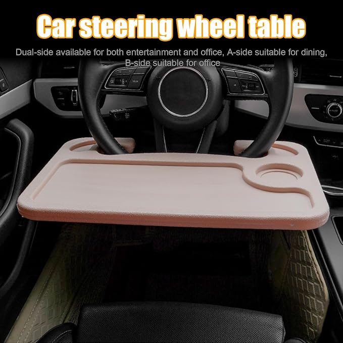 Dickno Car Steering Wheel Desk, Multipurpose Auto Steering Wheel Tray with Drink Holder, Steering Wheel Food Tray for Eating, Universal Vehicle Travel Accessories for Constant Travelers (Beige) - Image 6