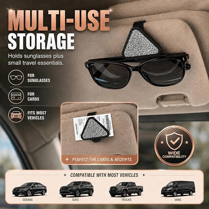 2PCS Magnetic Sunglass Holder for Car Visor, PU Leather Automotive Sun Visor Eyeglasses Hanger Clip, Vehicle Interior Ticket Card Organizer Mount Accessories for SUV Pickup Truck(Silver) - Image 6