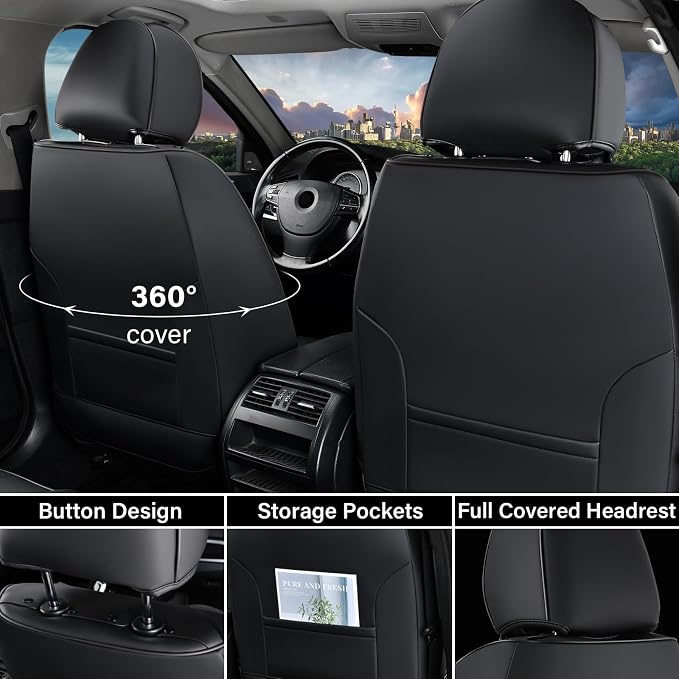 Coverado Car Seat Covers Full Set, 5 Seats Leather Seat Covers for Cars, Waterproof Front and Rear Car Seat Protectors Cushions Universal Fit Most Vehicles (Black) - Image 6