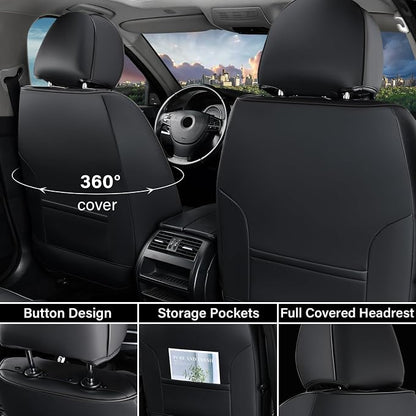 Coverado Car Seat Covers Full Set, 5 Seats Leather Seat Covers for Cars, Waterproof Front and Rear Car Seat Protectors Cushions Universal Fit Most Vehicles (Black) - Image 6