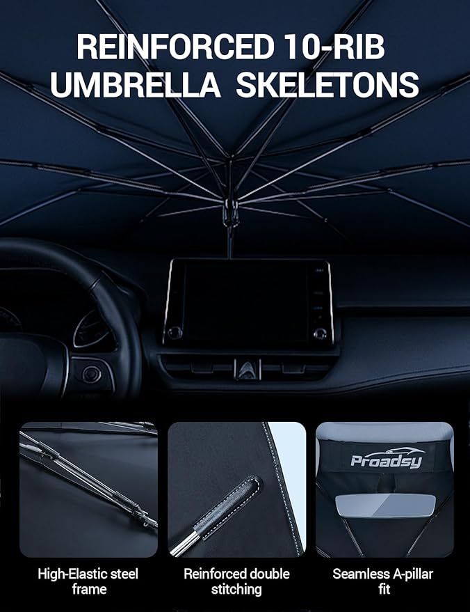 Proadsy Custom Fit Windshield Sun Shade Umbrella for 2023-2026 Kia Sportage | Advanced Ice Crystal Material, -54°F Cooler, Zero-Gap Sunblock, Instant Setup & Foldable Design for Summer Parking, Daily Use - Image 6