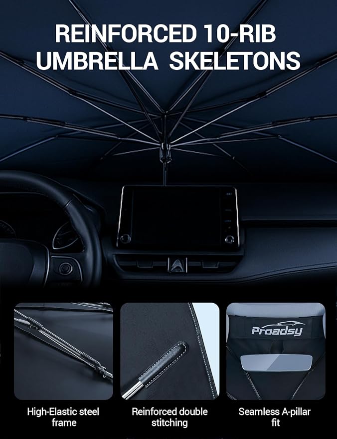 Proadsy Custom Fit 2019-2026 Subaru Ascent Windshield Sun Shade Umbrella | Advanced Ice Crystal Material, -54°F Cooler, Zero-Gap Sunblock, Instant Setup & Foldable Design for Summer Parking, Daily Use - Image 6