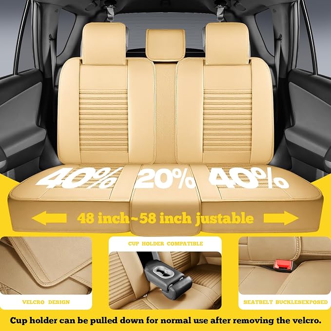 Front Car Seat Covers, Faux Nappa Leather for Sedan SUV, 2 Seats | Waterproof, Breathable and Airbag Compatible, Helps Reduce Slipping, Beige - Image 5