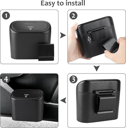 Accmor Car Trash Can with Lid, Mini Vehicle Trash Bin Portable Car Dustbin Garbage Organizer Holder with One Roll Trash Bag, Small Hanging Leakproof Auto Storage Bag Container (Carbon Fiber) - Image 5