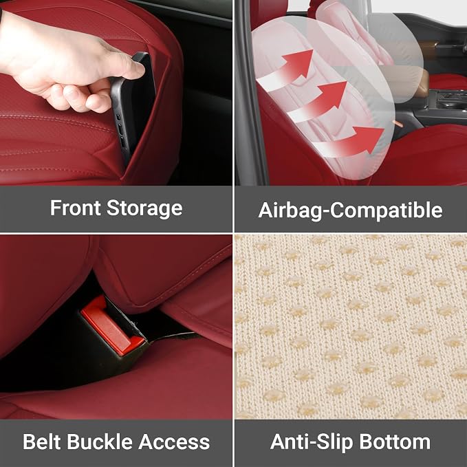 Coverland Custom SUV Car Seat Covers for 2010-2014 Subaru Outback | Premium Waterproof Faux Leather Non-Slip Memory Foam Airbag Compatible Custom Fit Interior Protector [Full Set-Wine Red] - Image 6